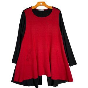 Alembika Red Back Long Sleeve Button Back Tunic Artsy Modest Lagenlook 3 = 8/10